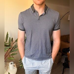 Express Men's Grey Micro-Pattern Polo with Contrast Trim